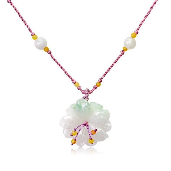Stunning Anemone Flower Handmade Crystal Jade Necklace Pendant - Picture 3 of 5